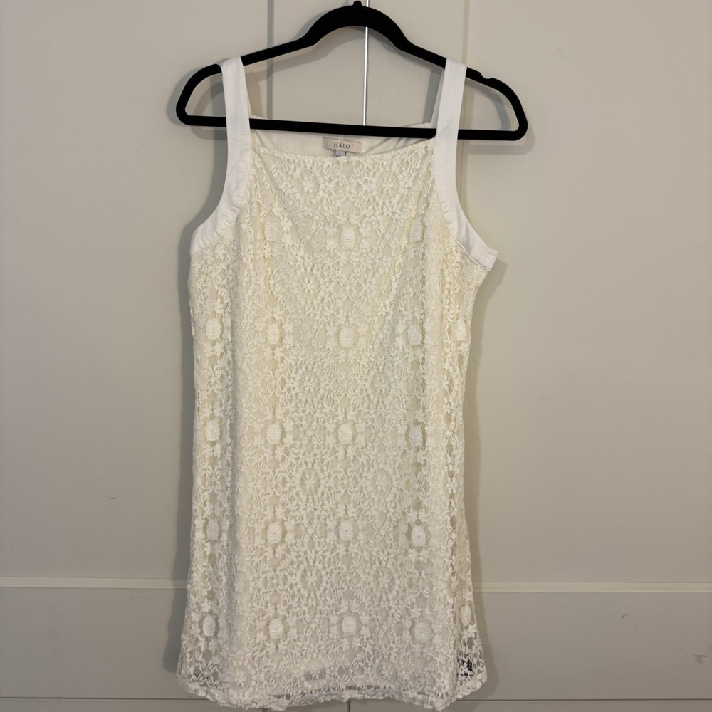 Halo Lace Sleeveless Ivory Sheath Dress Square Neck Boho Sz‎ L